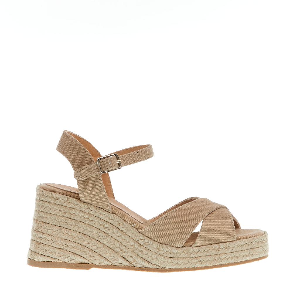 Sorelle Perego Espadrilla Zeppa 80 Mm Incrocio Tessuto Beige