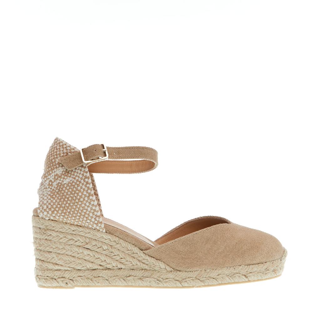 Sorelle Perego Espadrillas zeppa 70 mm tessuto beige