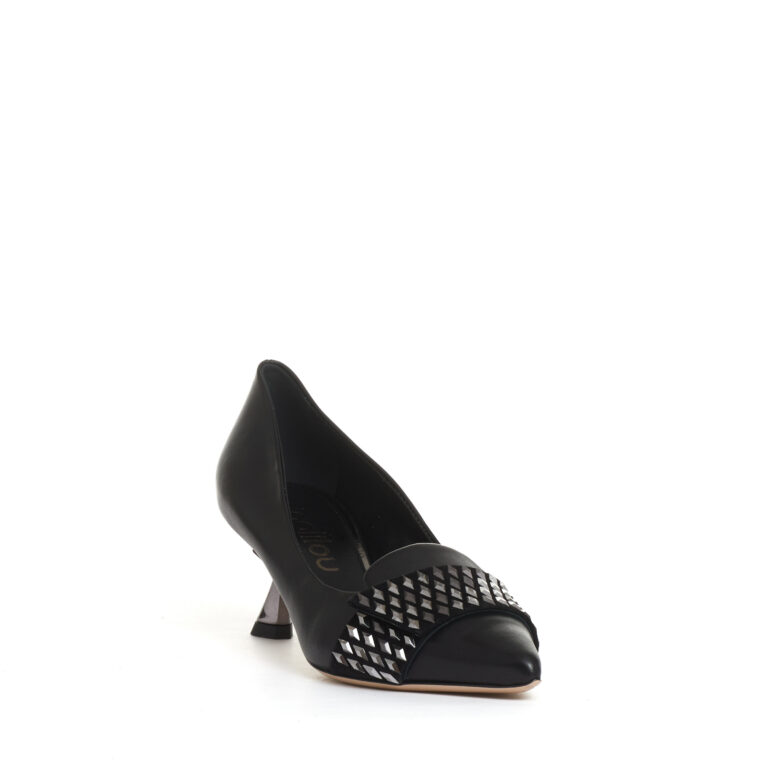 Sorelle Perego Pump Pelle Nera Con Rombi Tacco 55 Mm