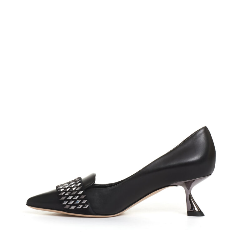 Sorelle Perego Pump Pelle Nera Con Rombi Tacco 55 Mm