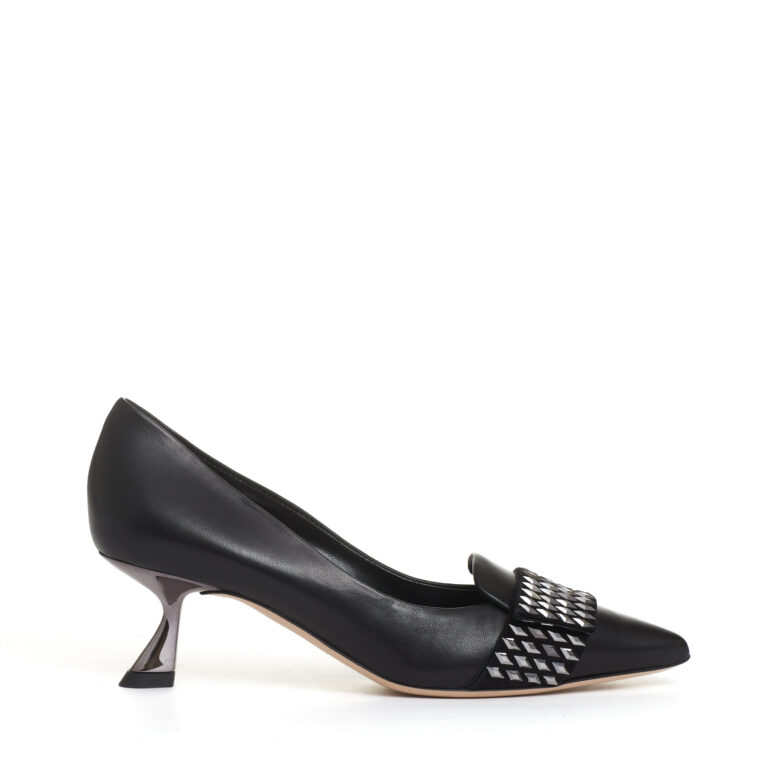 Sorelle Perego pump pelle nera con rombi tacco 55 mm