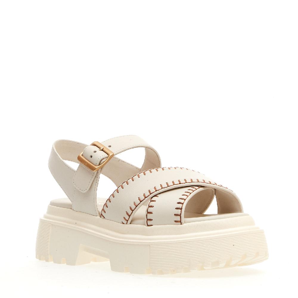 Sorelle Perego Sandalo H644 Carroarmato In Pelle Bianco Impunturato