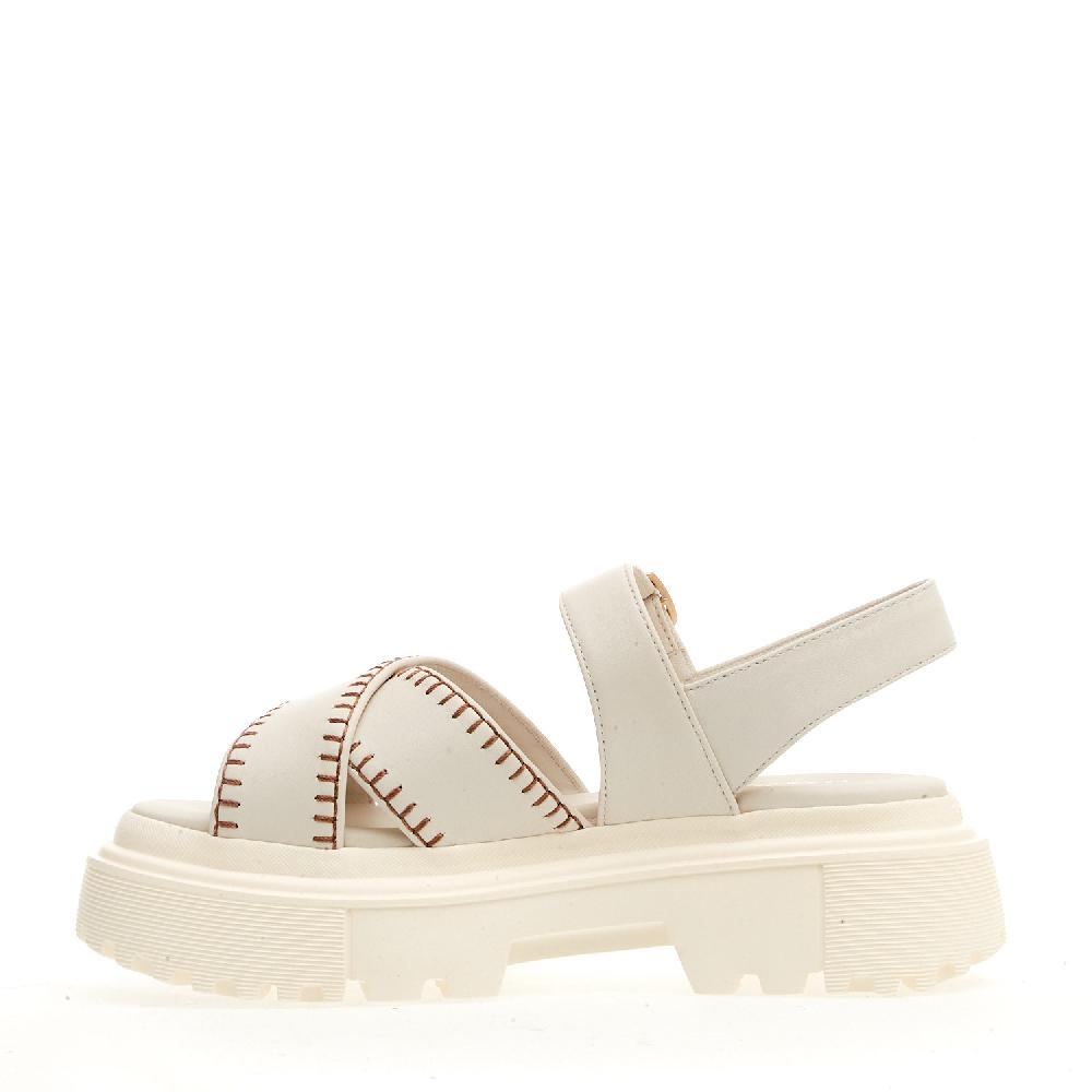 Sorelle Perego Sandalo H644 Carroarmato In Pelle Bianco Impunturato