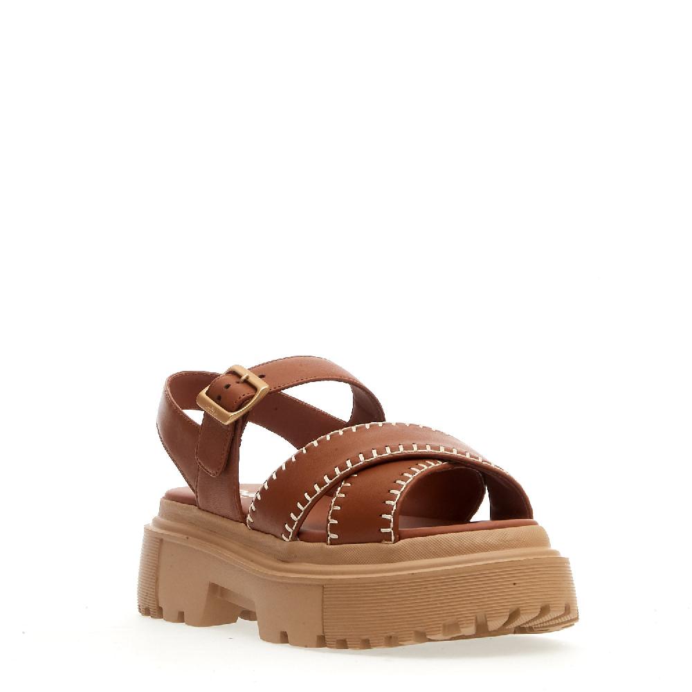 Sorelle Perego Sandalo H644 Carroarmato In Pelle Cuoio Impunturato