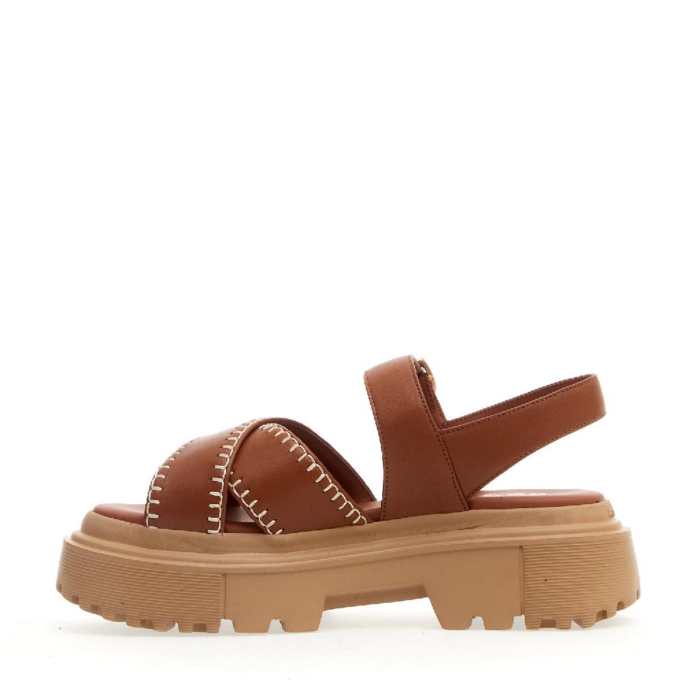 Sorelle Perego Sandalo H644 Carroarmato In Pelle Cuoio Impunturato