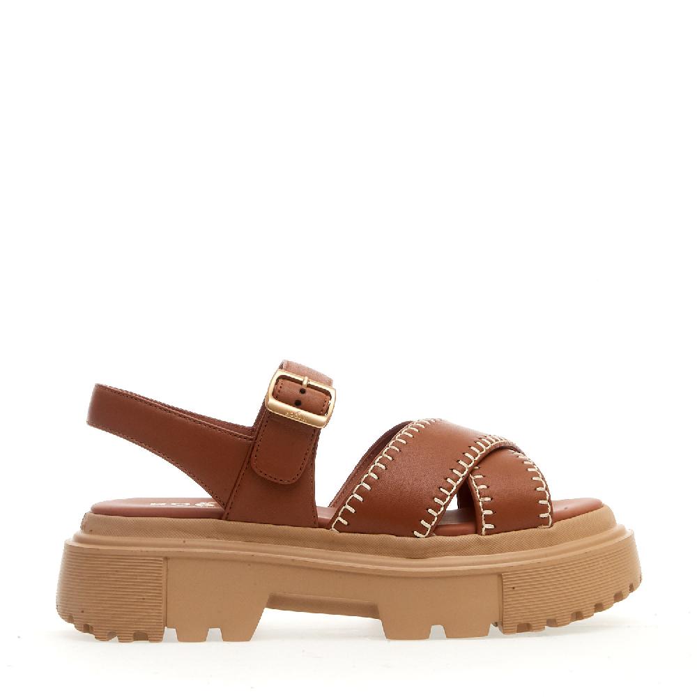 Sorelle Perego sandalo h644 carroarmato in pelle cuoio impunturato