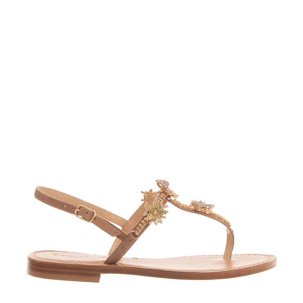 Sorelle Perego sandalo in camoscio cipria con cistalli e applicazioni