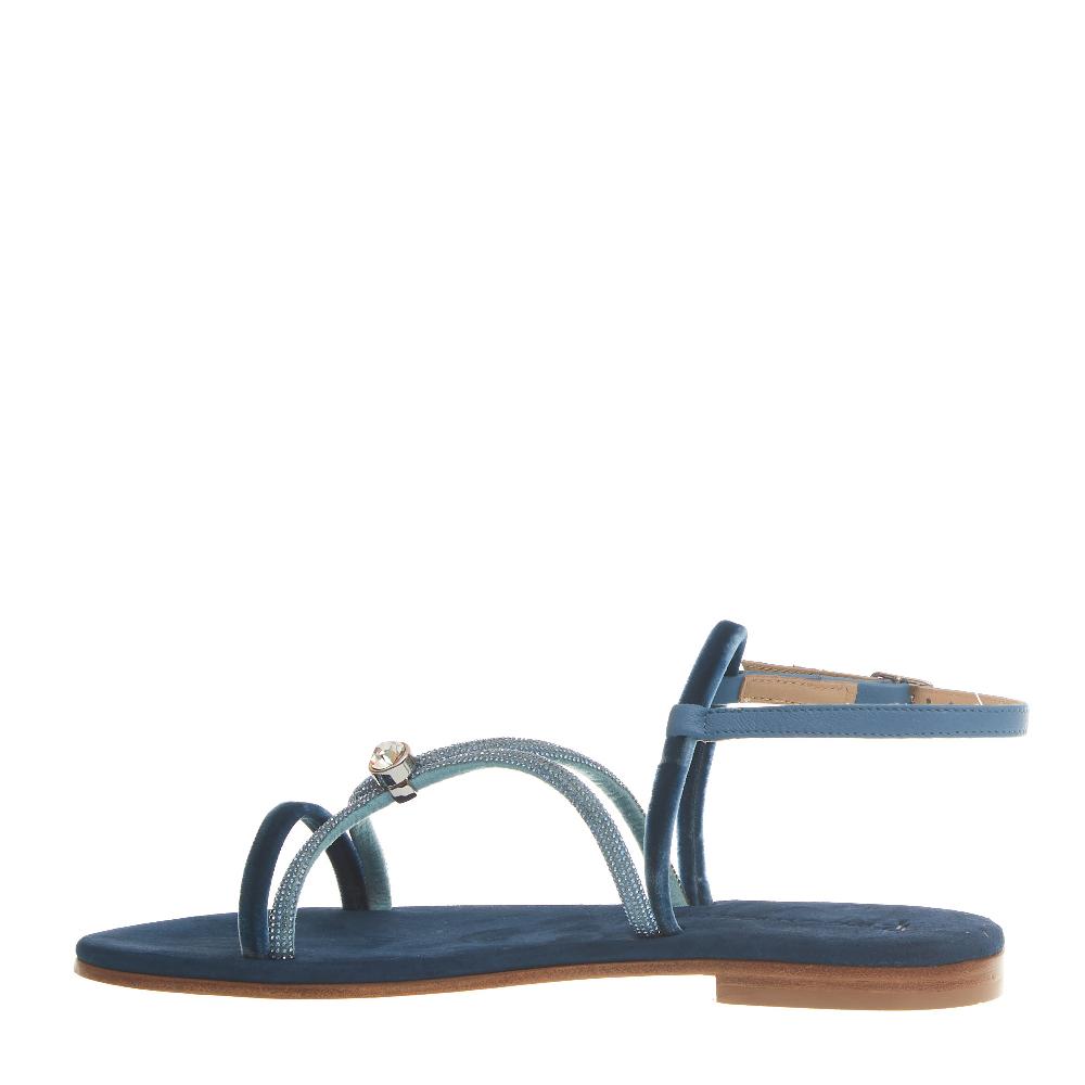 Sorelle Perego Sandalo In Velluto Blu Con Microcristalli