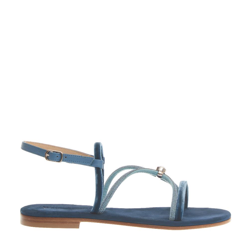 Sorelle Perego Sandalo In Velluto Blu Con Microcristalli