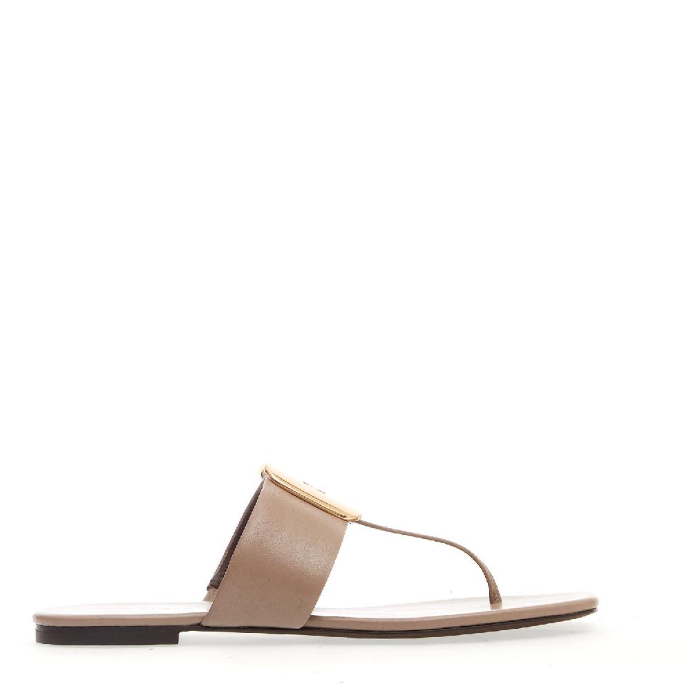 Sorelle Perego sandalo infradito tortora con fibbia logo