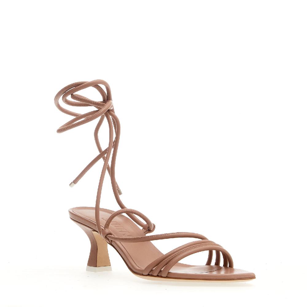 Sorelle Perego Sandalo Pelle Toupe Lacci Alla Caviglia Tacco 50 Mm