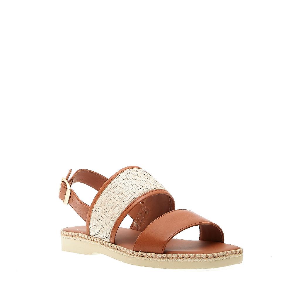 Sorelle Perego Sandalo Piatto Extralight In Pelle Cuoio Rafia