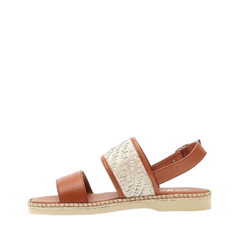 Sorelle Perego Sandalo Piatto Extralight In Pelle Cuoio Rafia