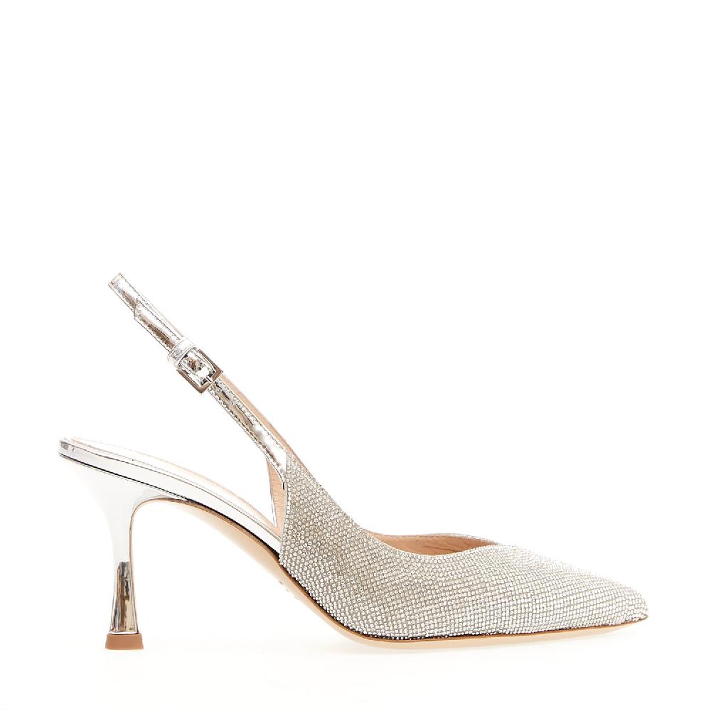 Sorelle Perego Slingback Argento E Strass Tacco 75 Mm