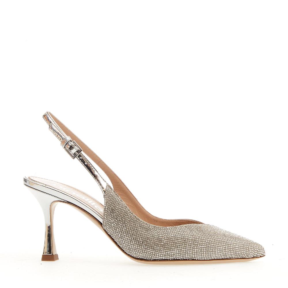 Sorelle Perego slingback argento e strass tacco 75 mm