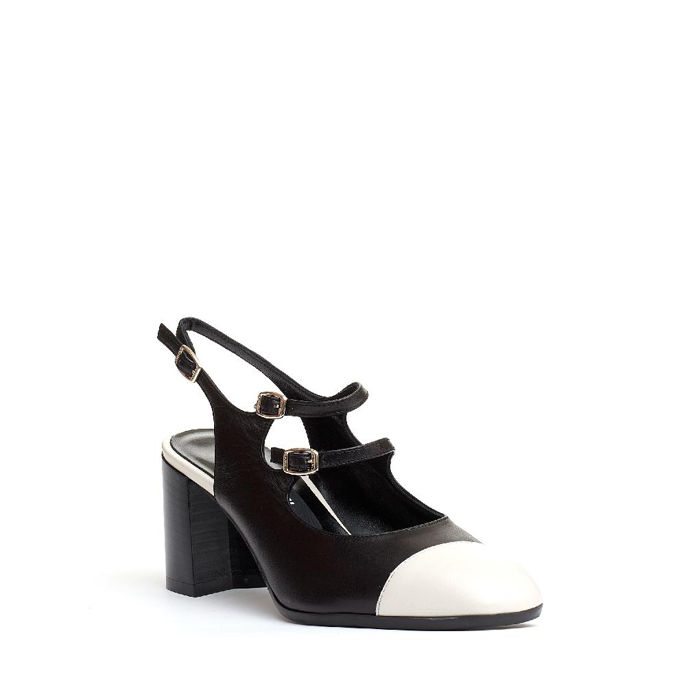 Sorelle Perego Slingback Cinturini Nero E Panna Tacco 80 Mm