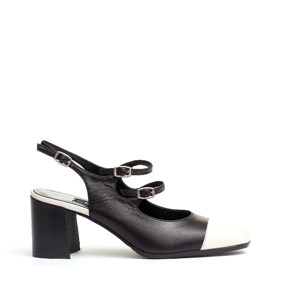 Sorelle Perego slingback cinturini nero e panna tacco 80 mm
