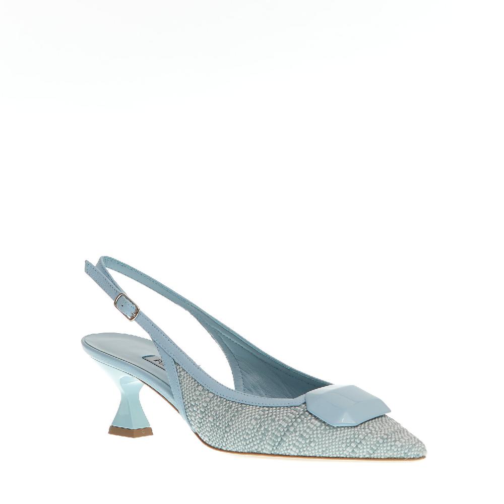 Sorelle Perego Slingback Tessuto Azzurro Tacco 55 Mm