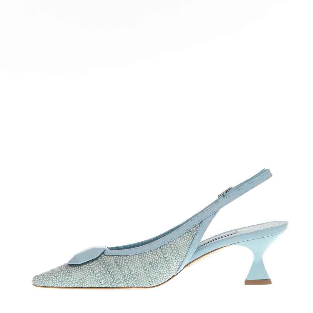 Sorelle Perego Slingback Tessuto Azzurro Tacco 55 Mm