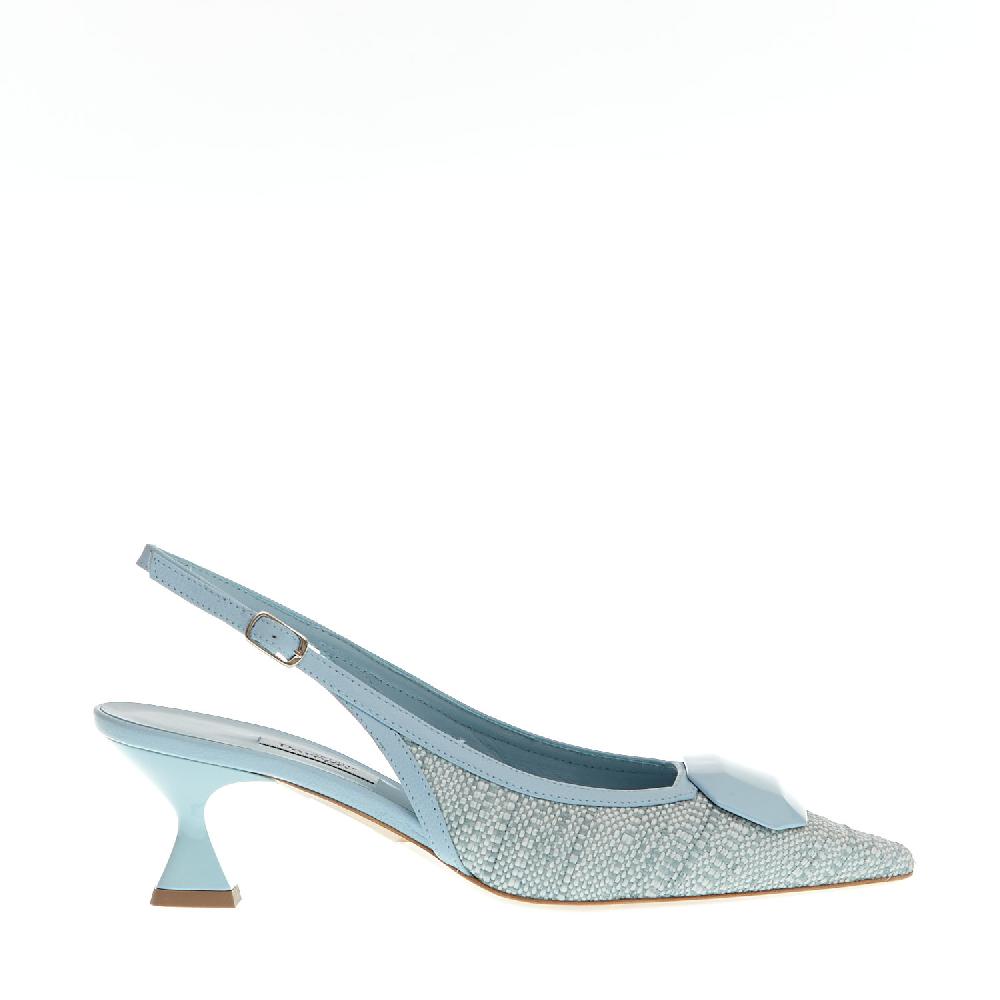 Sorelle Perego slingback tessuto azzurro tacco 55 mm