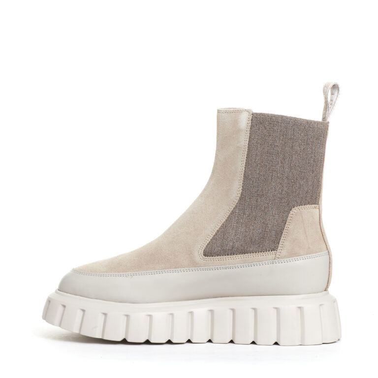 Sorelle Perego Chelsea Boot Pelle Beige E Camoscio