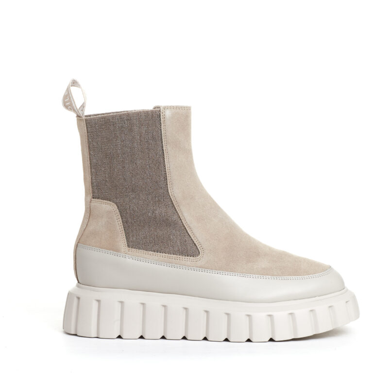 Sorelle Perego Chelsea Boot Pelle Beige E Camoscio