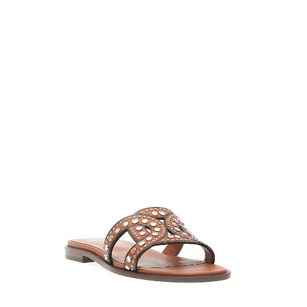 Sorelle Perego Ciabatta In Pelle Cuoio Con Borchie