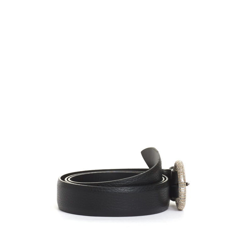 Sorelle Perego Cintura Nera Fibbia Argento Rotonda