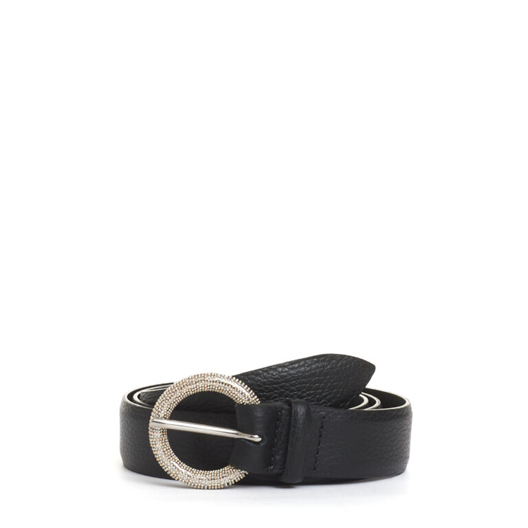 Sorelle Perego cintura nera fibbia argento rotonda