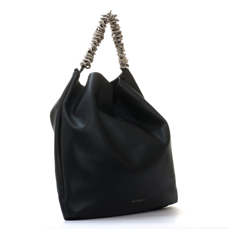 Sorelle Perego Sacca Manico Catena Pelle Nera