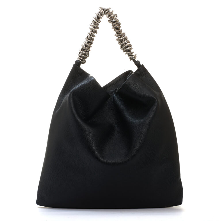 Sorelle Perego Sacca Manico Catena Pelle Nera