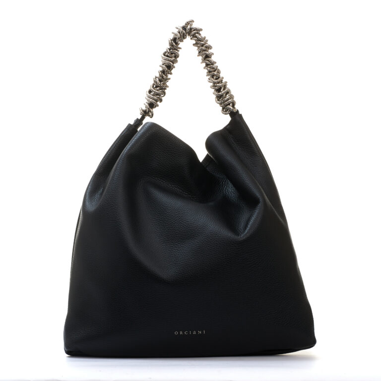 Sorelle Perego Sacca Manico Catena Pelle Nera