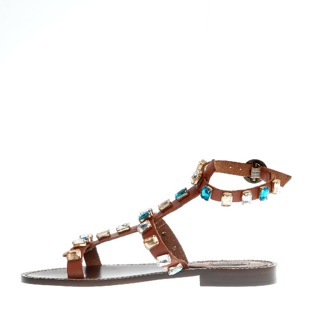 Sorelle Perego Sandalo Basso Cuoio Con Pietre