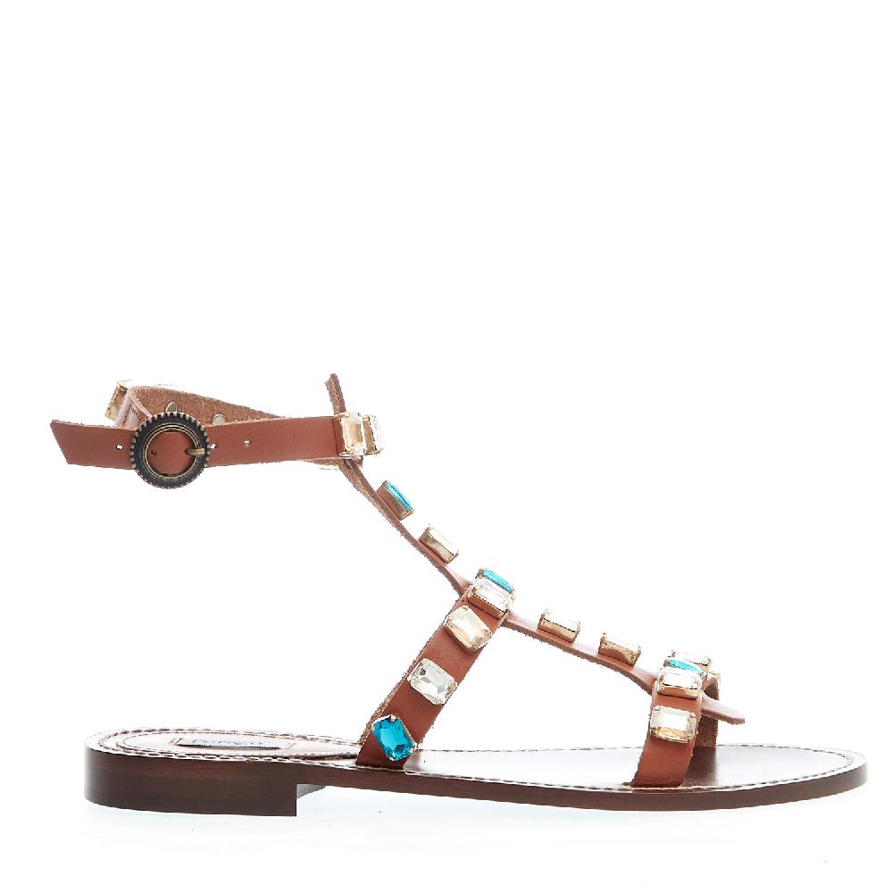 Sorelle Perego Sandalo Basso Cuoio Con Pietre