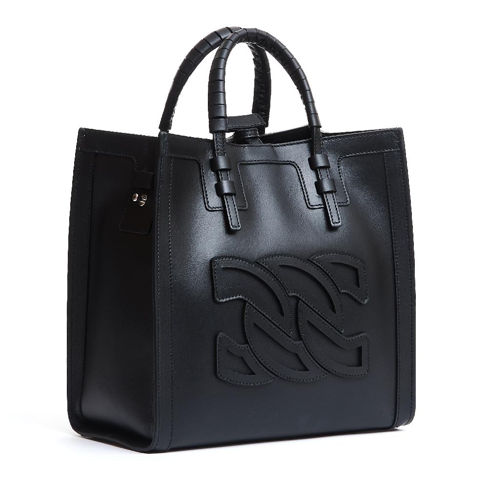 Sorelle Perego Shopping Piccola Logo In Pelle Nera