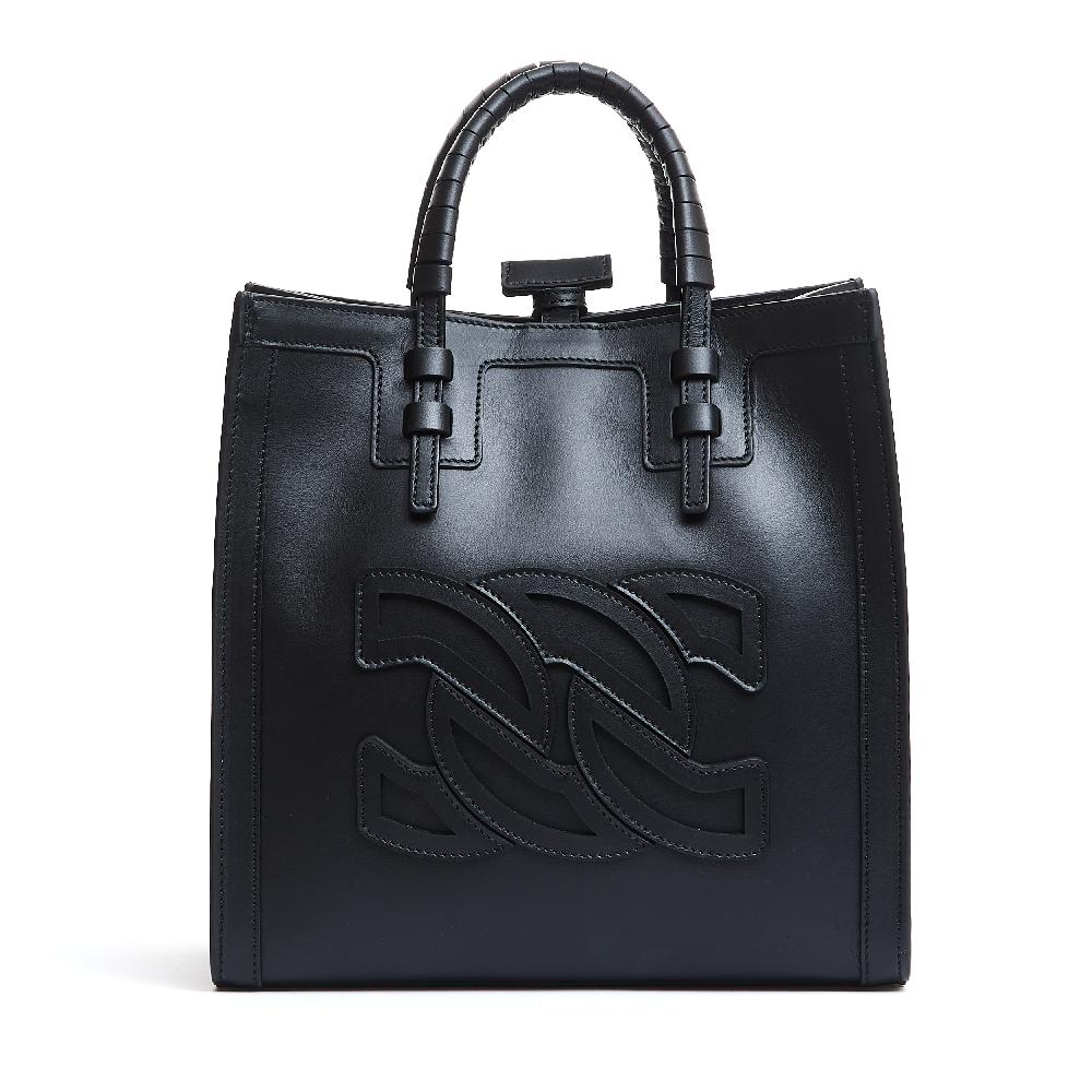 Sorelle Perego shopping piccola logo in pelle nera