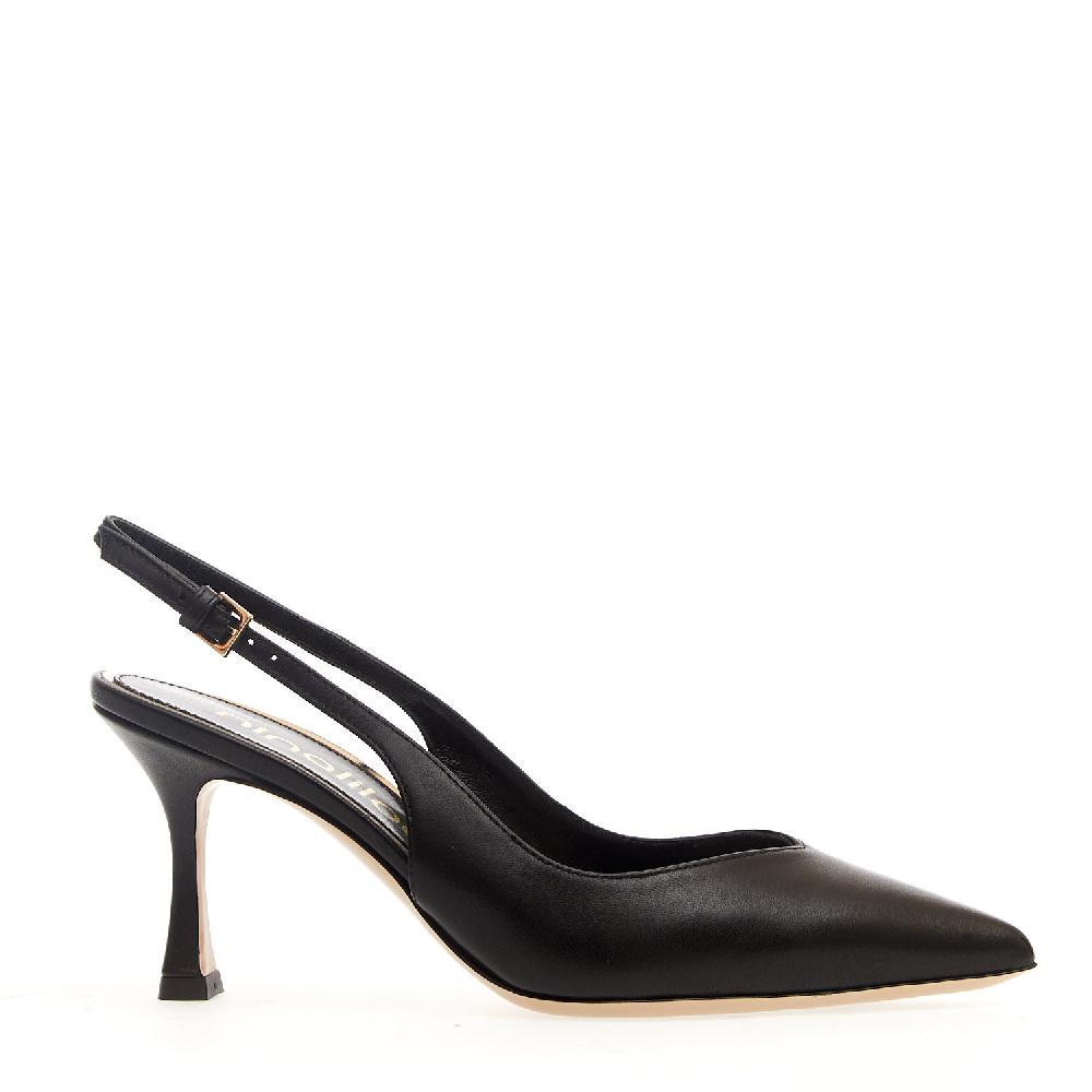 Sorelle Perego Slingback Pelle Nera Tacco 75 Mm