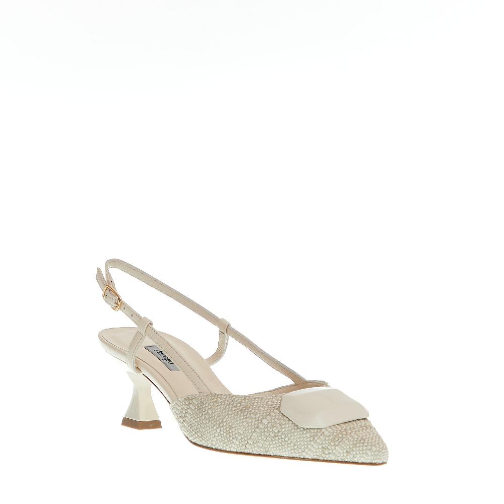 Sorelle Perego Slingback Tessuto Beige Tacco 55 Mm