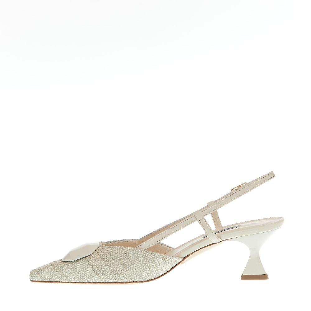 Sorelle Perego Slingback Tessuto Beige Tacco 55 Mm