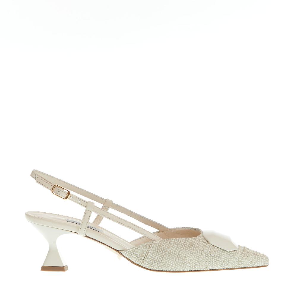 Sorelle Perego slingback tessuto beige tacco 55 mm