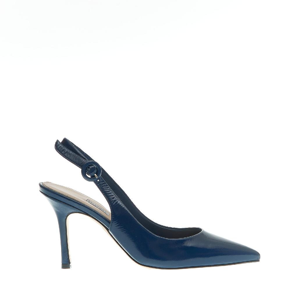 Sorelle Perego Slingback Vernice Blu Tacco 85 Mm