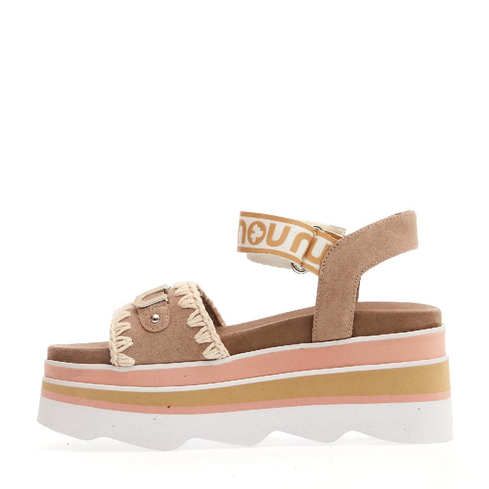 Sorelle Perego Zeppa Camoscio Beige Rosa Cinturino