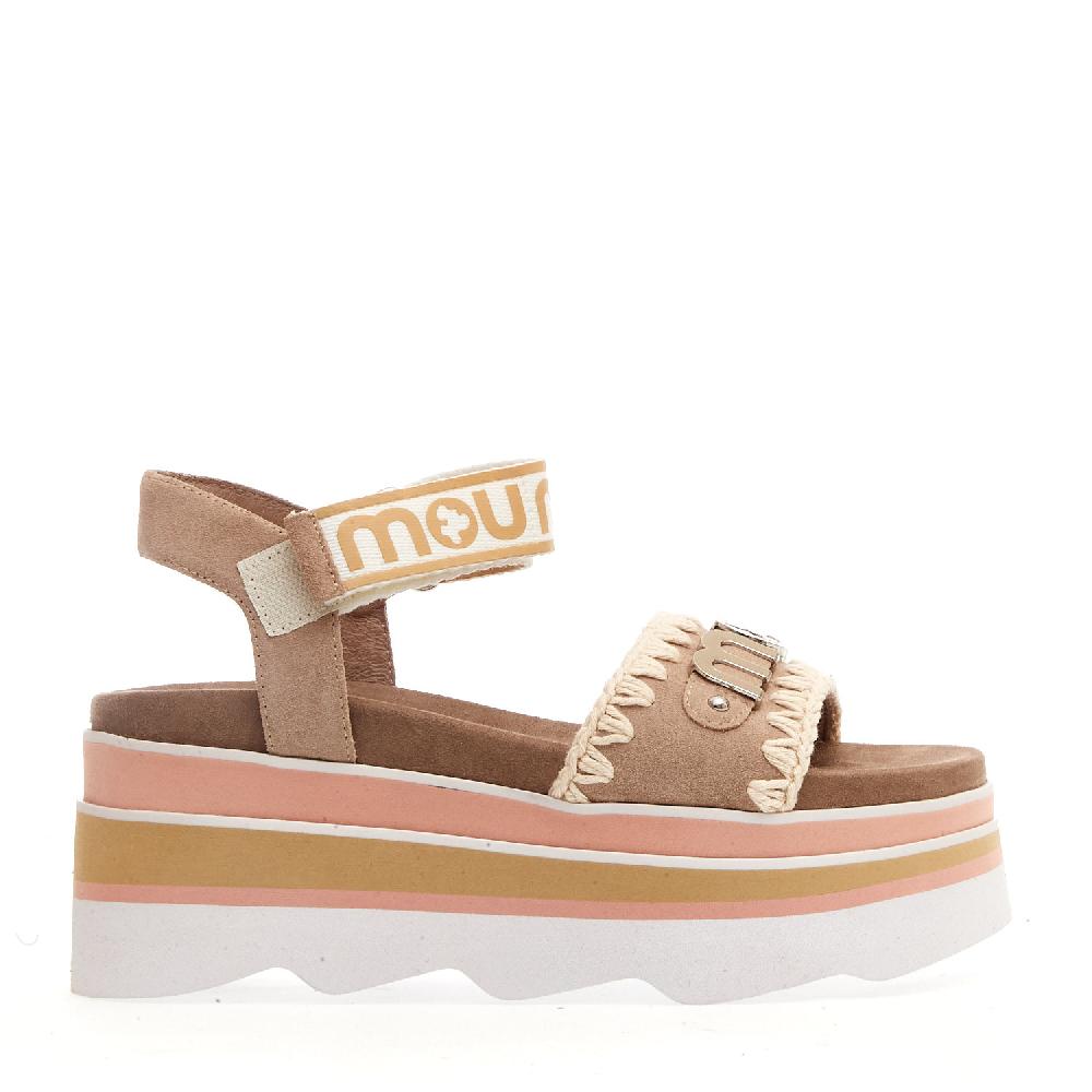 Sorelle Perego Zeppa Camoscio Beige Rosa Cinturino