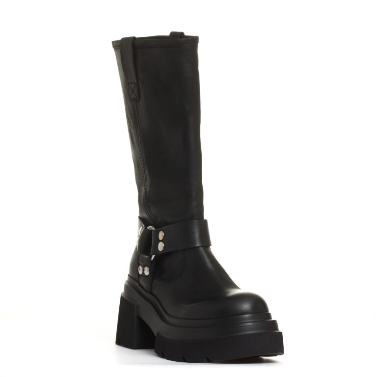Sorelle Perego Stivale Biker Pelle Nera Fondo Grosso