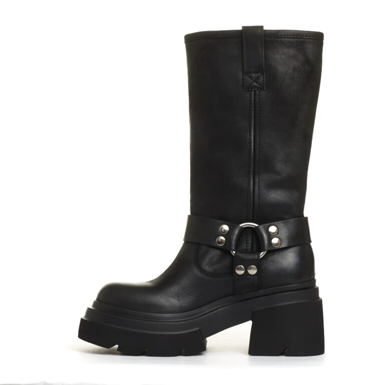 Sorelle Perego Stivale Biker Pelle Nera Fondo Grosso