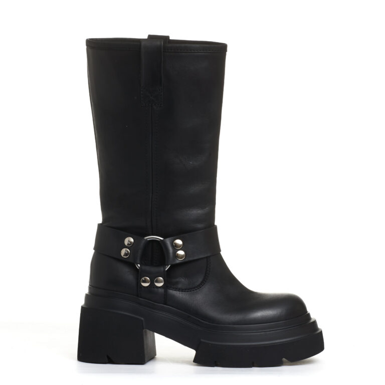 Sorelle Perego stivale biker pelle nera fondo grosso