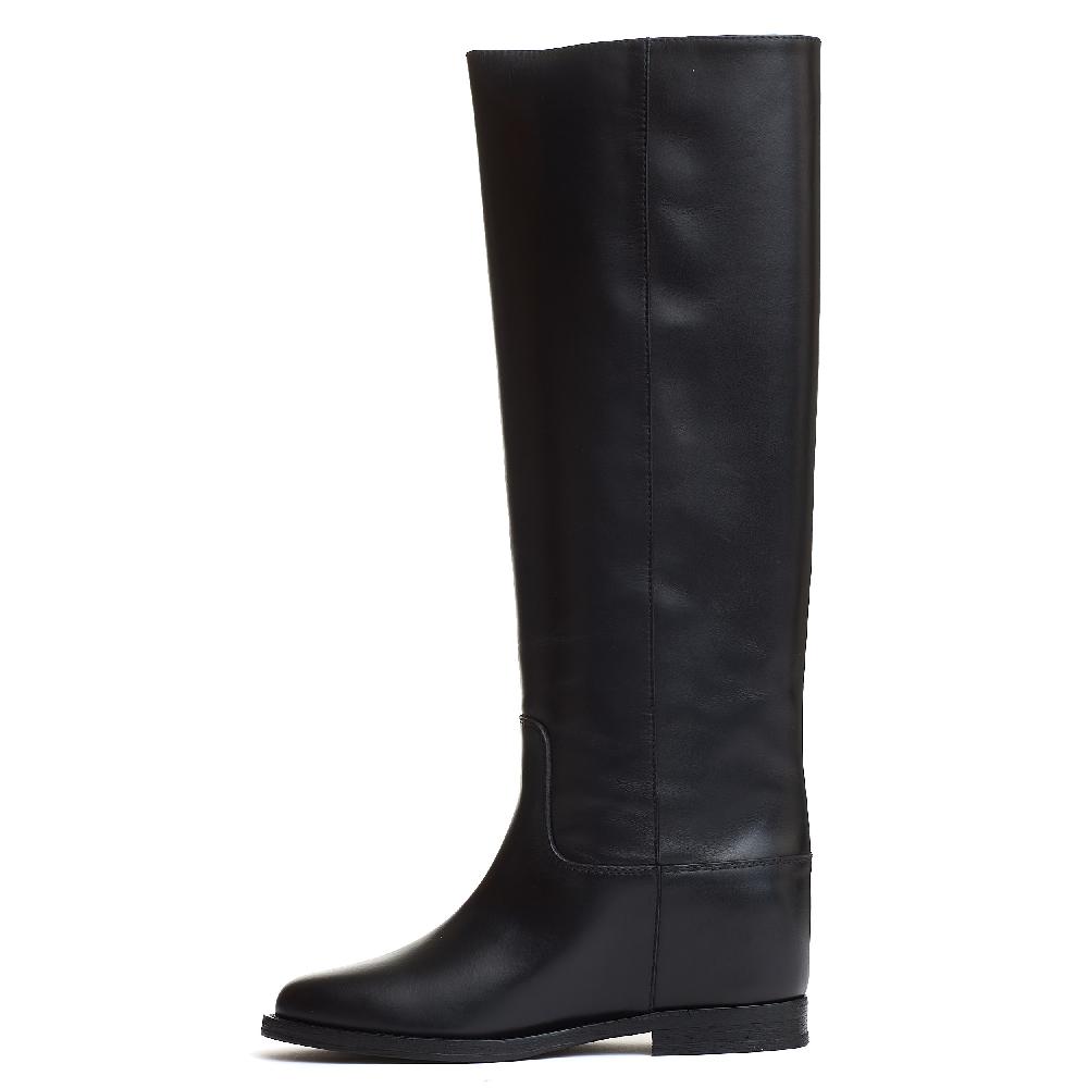 Sorelle Perego Stivale Pelle Nera Rialzo V Oro E Camoscio