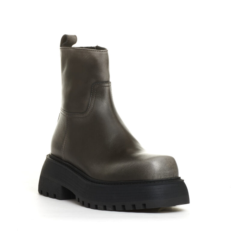 Sorelle Perego Stivaletto Fondo Grosso Pelle Grigio Washed