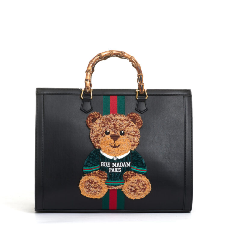 Sorelle Perego tote bag nera grande con Teddy e tracolla