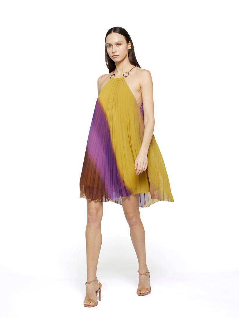 Space Simona Corsellini Abito Corto Plissettato In Georgette Sfumata